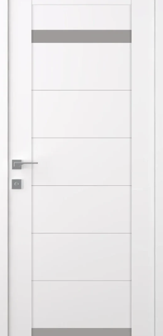 White door with a silver handle and lock on a white background