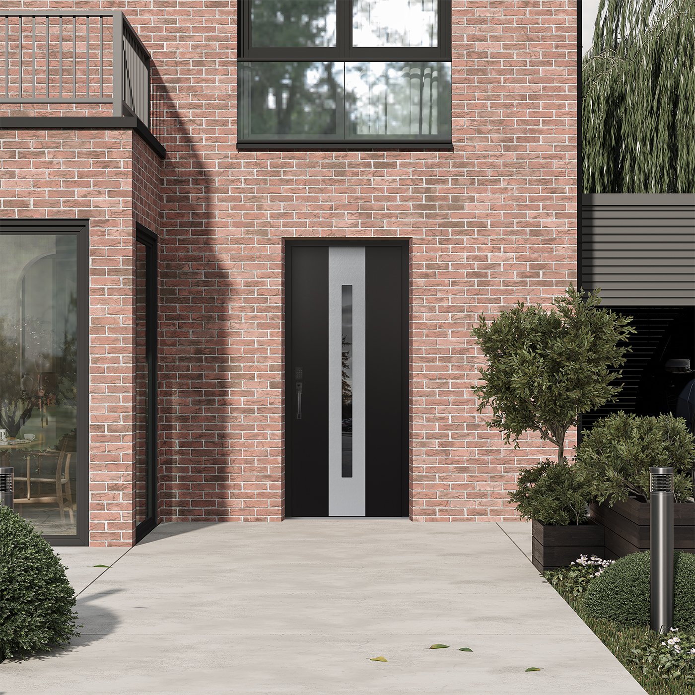 Modern Steel Front Door DIAMOND A2 36" X 80" BLACK/BLACK MIRRORED GLASS PANEL BLACK RHI