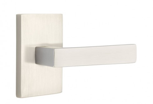 Emtek Dumont Lever Modern Rect. Rosette Dummy, Satin Nickel