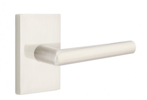 Emtek Stuttgart Lever Modern Rect. Rosette Passage LH, Satin Nickel
