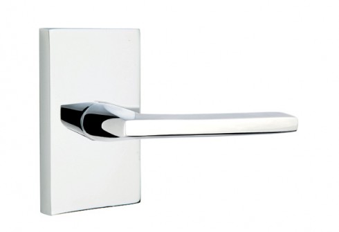 Emtek Breslin Lever Modern Rect. Rosette Privacy LH, Polished Chrome