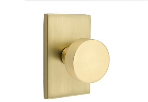Emtek Round Knob Modern Rect. Rosette Passage LH, Satin Brass