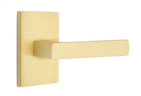 Emtek Dumont Lever Modern Rect. Rosette Privacy LH, Satin Brass