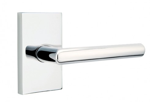 Emtek Stuttgart Lever Modern Rect. Rosette Passage RH, Polished Chrome
