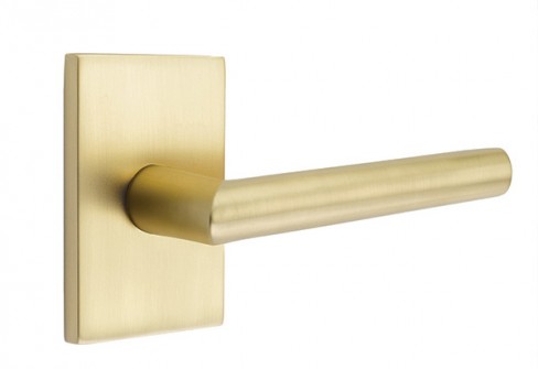 Emtek Stuttgart Lever Modern Rect. Rosette Passage RH, Satin Brass