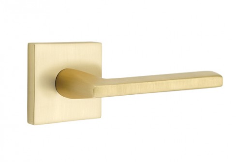 Emtek Helios Lever Square Rosette Privacy LH, Satin Brass