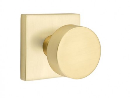 Emtek Round Knob Square Rosette Passage RH, Satin Brass