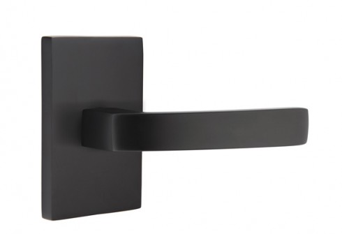 Emtek Breslin Lever Modern Rect. Rosette Privacy LH, Flat Black