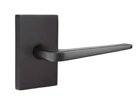 Emtek Athena Lever Modern Rect. Rosette Privacy RH, Flat Black