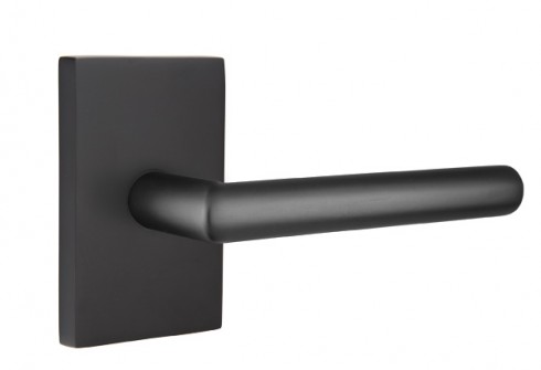 Emtek Stuttgart Lever Modern Rect. Rosette Privacy RH, Flat Black