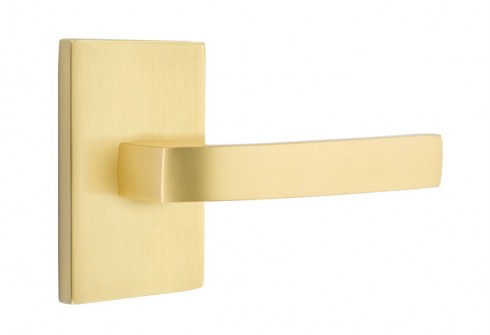 Emtek Breslin Lever Modern Rect. Rosette Privacy LH, Satin Brass