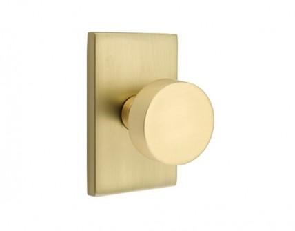 Emtek Round Knob Modern Rect. Rosette Dummy, Satin Brass