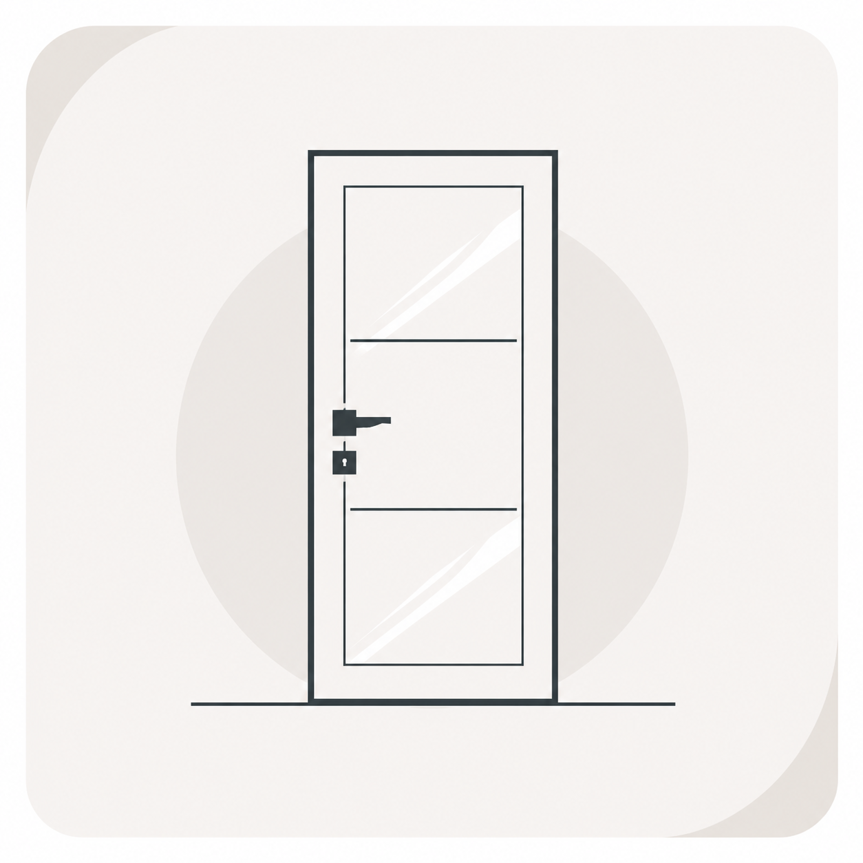 Modern three-lite interior door with horizontal glass panels and lever hardware