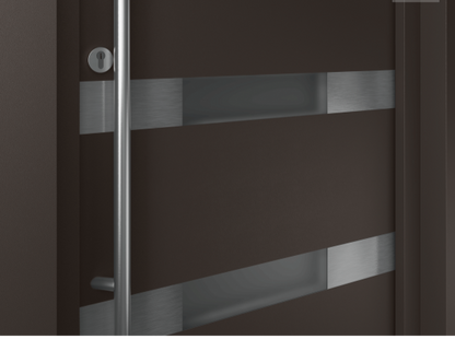 MODERN FRONT STEEL DOOR AURA BROWN/WHITE 49 1/4" X 81 11/16" RHI + SIDELITE LEFT