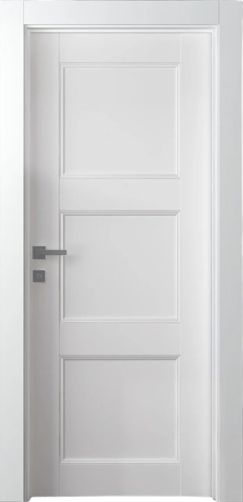 White door with a silver handle on a white background