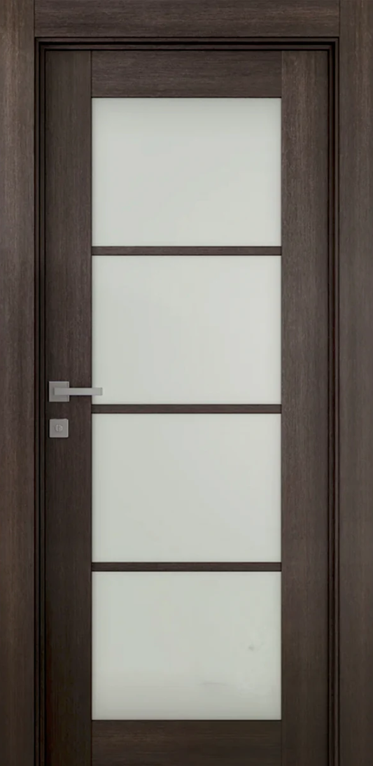 Wooden door with glass panels and a handle