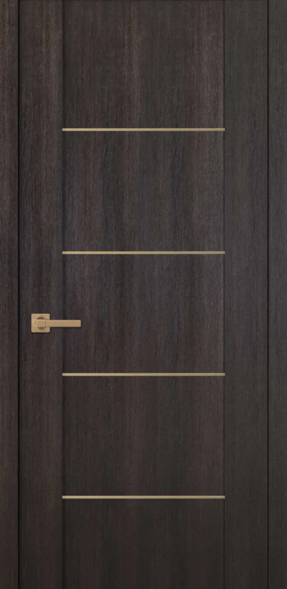 Dark wooden door with gold handle and hardware