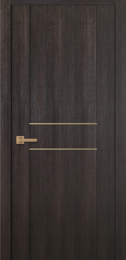 Dark wooden door with gold handle and deadbolt