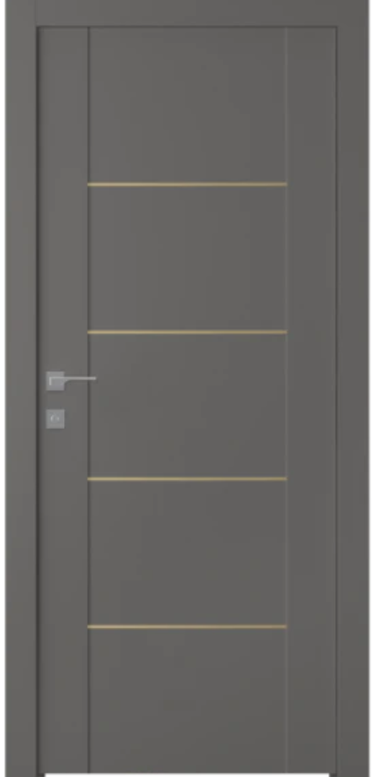 Gray door with gold accents on a white background