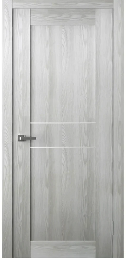 Wooden door with a silver handle on a white background