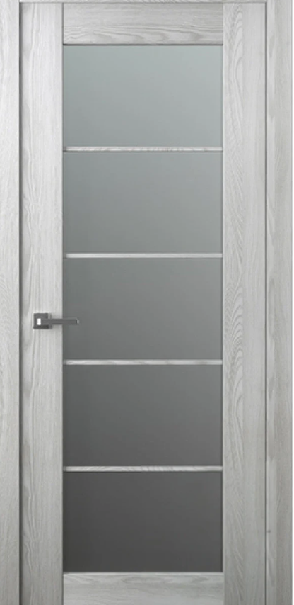 Wooden door with a glass panel and silver handle