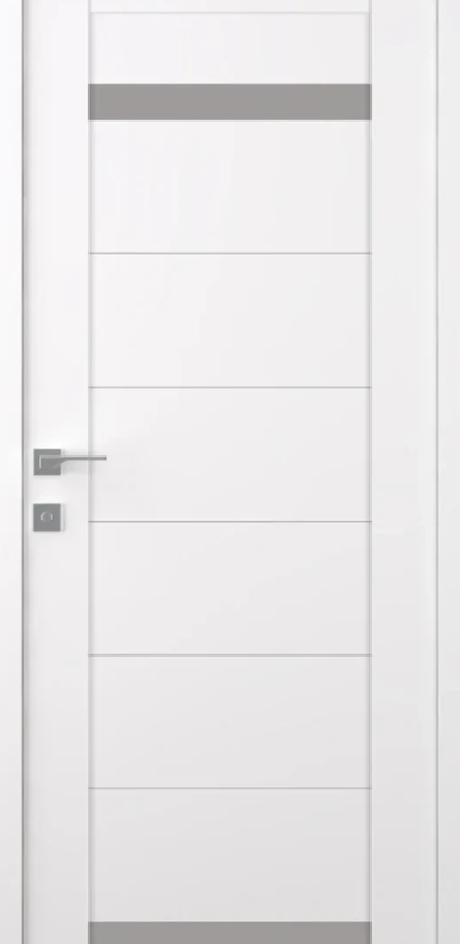 White door with a silver handle and lock on a white background