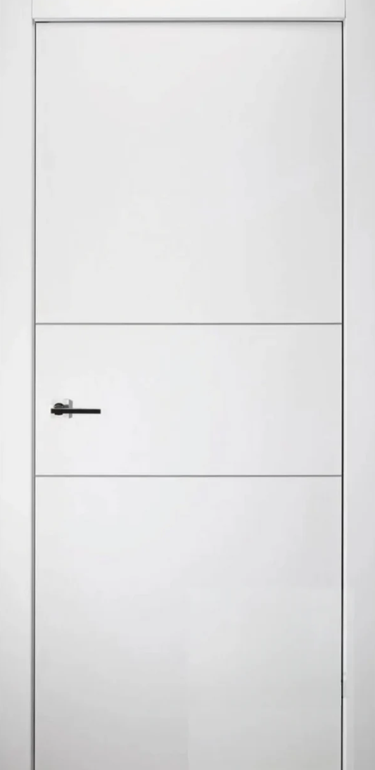 White door with a black handle on a white background