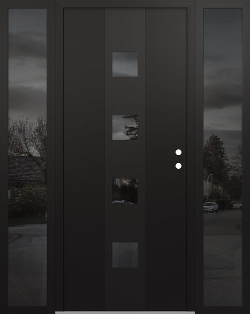 Modern Steel Front Door DIAMOND A12 60" X 80" BLACK/BLACK MIRRORED GLASS PANEL BLACK LHI WITH 2 SIDELITES MIRRORED GLASS