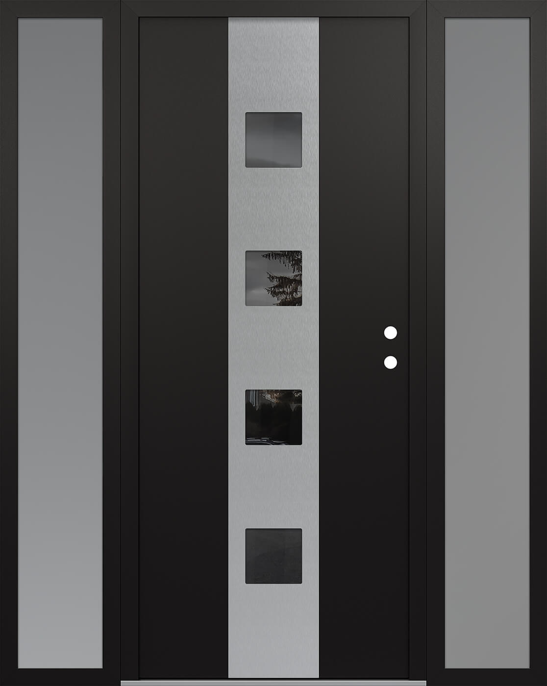 Modern Steel Front Door DIAMOND A12 60" X 80" BLACK/BLACK MIRRORED GLASS PANEL BLACK LHI WITH 2 SIDELITES MIRRORED GLASS