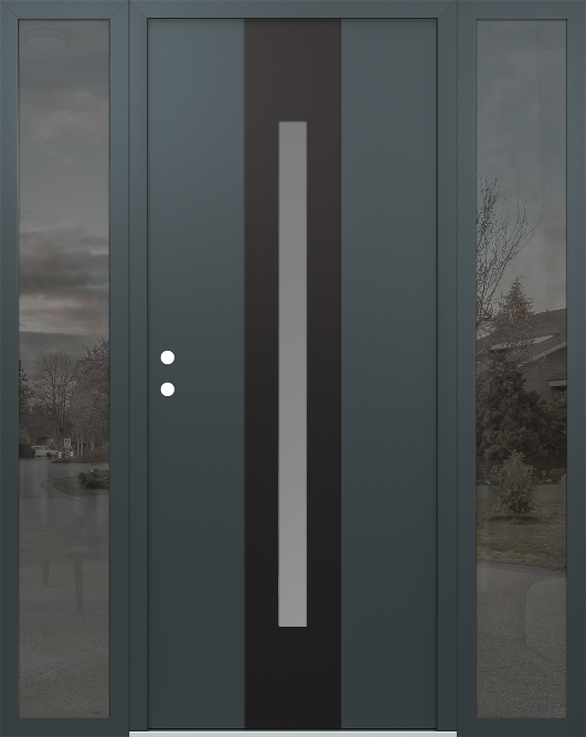 Modern Steel Front Door DIAMOND A2 60" X 80" BLACK/BLACK MIRRORED GLASS PANEL BLACK LHI WITH 2 SIDELITES MIRRORED GLASS