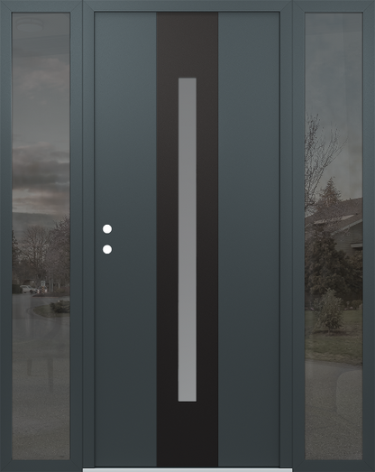 Modern Steel Front Door DIAMOND A2 60" X 80" BLACK/BLACK MIRRORED GLASS PANEL BLACK LHI WITH 2 SIDELITES MIRRORED GLASS