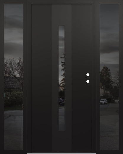 Modern Steel Front Door DIAMOND A2 60" X 80" BLACK/BLACK MIRRORED GLASS PANEL BLACK LHI WITH 2 SIDELITES MIRRORED GLASS