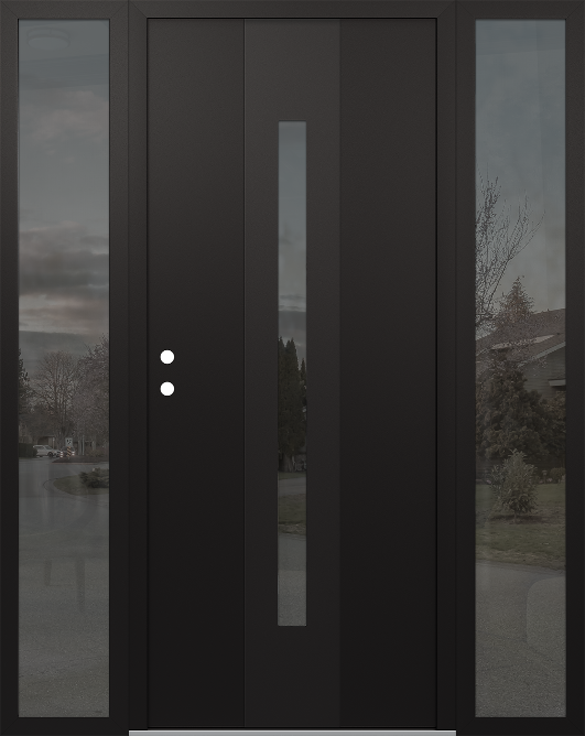Modern Steel Front Door DIAMOND A2 60" X 80" BLACK/BLACK MIRRORED GLASS PANEL BLACK LHI WITH 2 SIDELITES MIRRORED GLASS