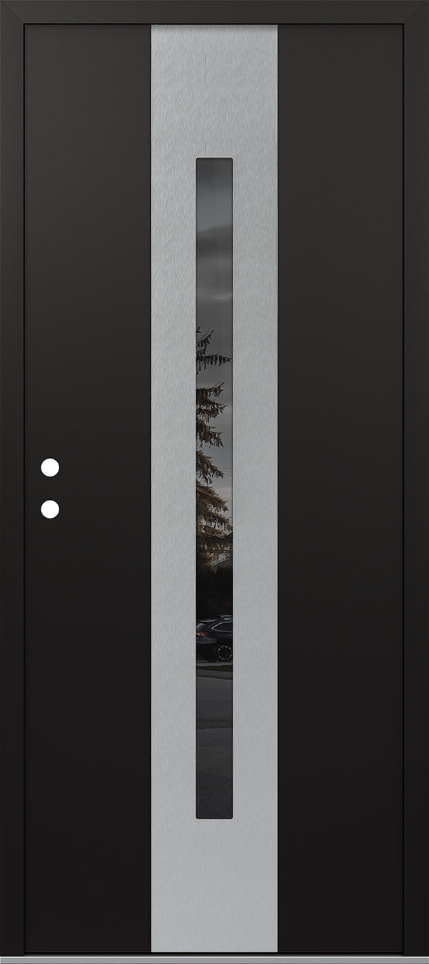 Modern Steel Front Door DIAMOND A2 36" X 80" BLACK/BLACK MIRRORED GLASS PANEL BLACK RHI