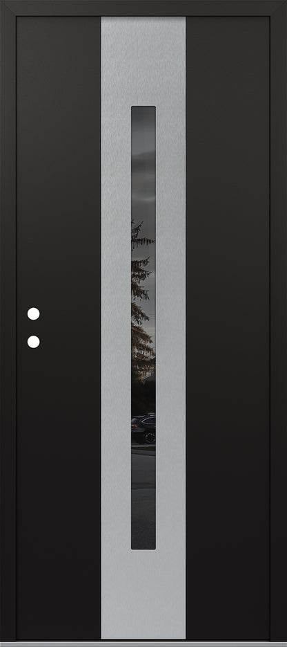 Modern Steel Front Door DIAMOND A2 36" X 80" BLACK/BLACK MIRRORED GLASS PANEL BLACK RHI