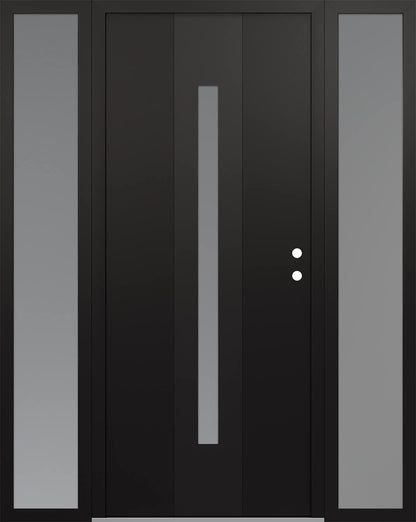 Modern Steel Front Door DIAMOND A2 60" X 80" BLACK/BLACK MIRRORED GLASS PANEL BLACK LHI WITH 2 SIDELITES MIRRORED GLASS