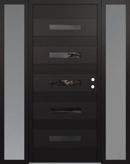 Modern Steel Front Door Diamond D9 60" x 80" black/black mirrored Glass Panel black LHI with 2 Sidelites clear Glass