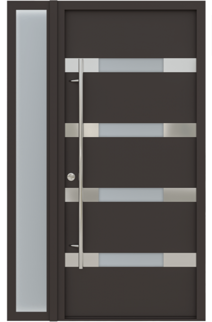 MODERN FRONT STEEL DOOR AURA BROWN/WHITE 49 1/4" X 81 11/16" RHI + SIDELITE LEFT