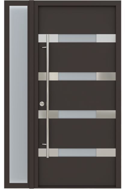 MODERN FRONT STEEL DOOR AURA BROWN/WHITE 49 1/4" X 81 11/16" RHI + SIDELITE LEFT