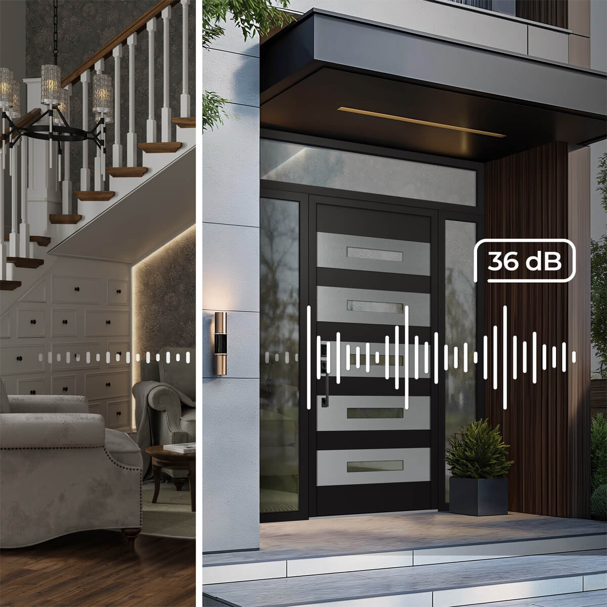 Modern Steel Front Door Diamond D9 60" x 80" black/black mirrored Glass Panel black LHI with 2 Sidelites clear Glass