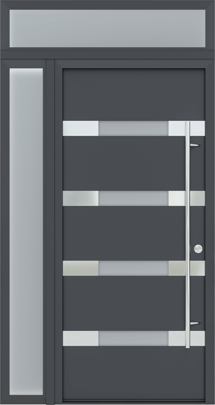 MODERN FRONT STEEL DOOR AURA ANTRACIT/WHITE 49 1/4" X 95 11/16" LHI + SIDELITE LEFT/TRANSOM