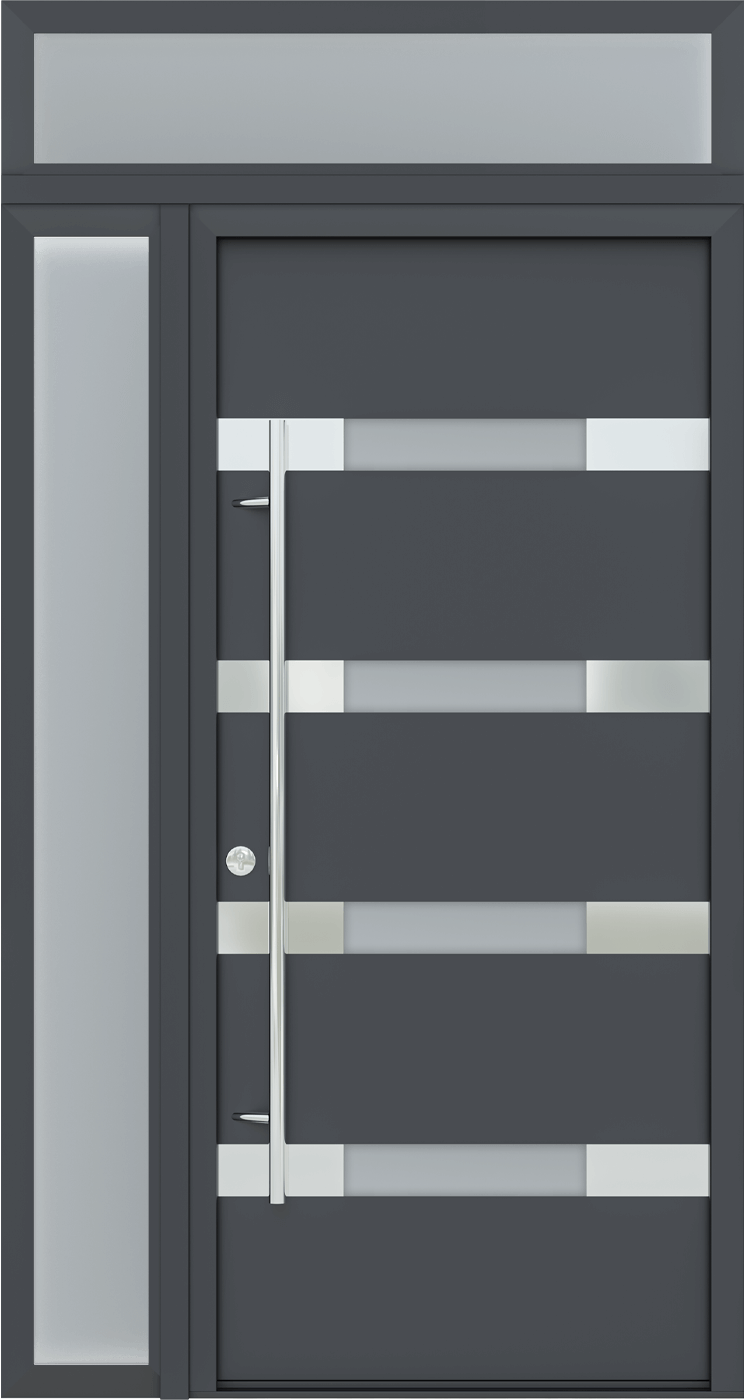 MODERN FRONT STEEL DOOR AURA ANTRACIT/WHITE 49 1/4" X 95 11/16" RHI + SIDELITE LEFT/TRANSOM