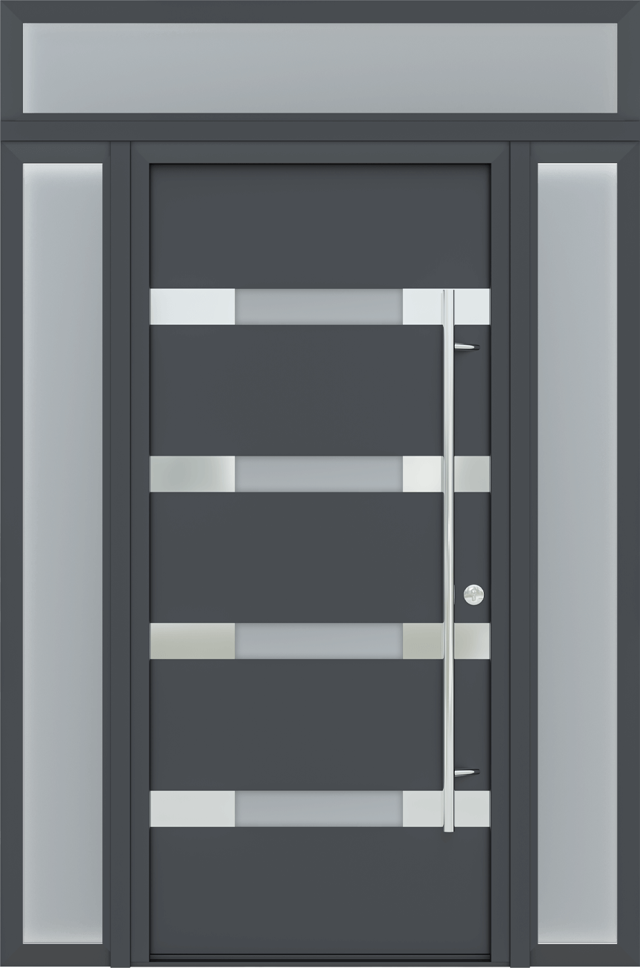 MODERN FRONT STEEL DOOR AURA ANTRACIT/WHITE 61 1/16" X 95 11/16" LHI + SIDELITE LEFT/RIGHT + TRANSOM