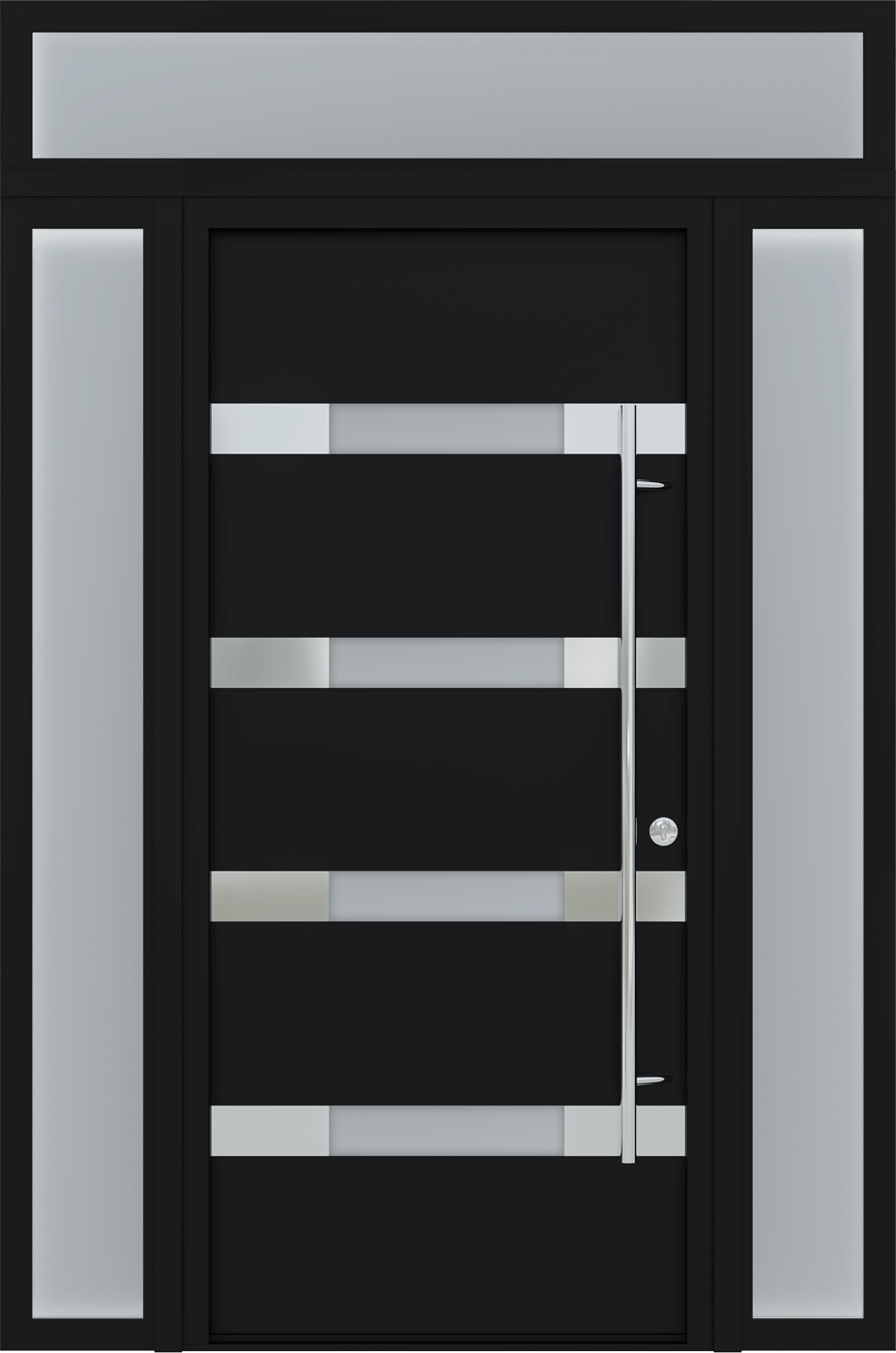 MODERN FRONT STEEL DOOR AURA BLACK/WHITE 61 1/16" X 95 11/16" LHI + SIDELITE LEFT/RIGHT + TRANSOM