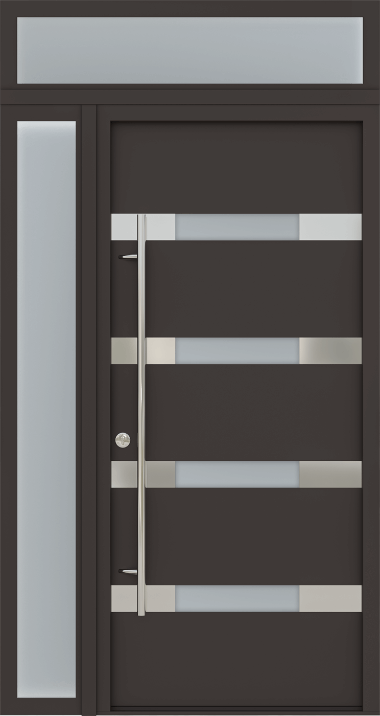 MODERN FRONT STEEL DOOR AURA BROWN/WHITE 49 1/4" X 95 11/16" RHI + SIDELITE LEFT/TRANSOM