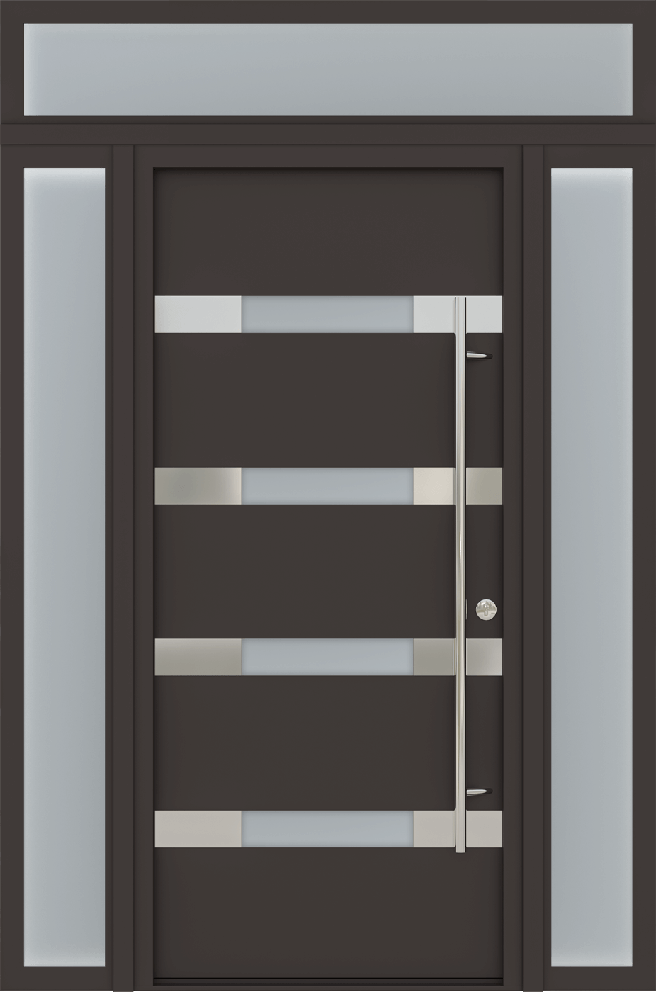 MODERN FRONT STEEL DOOR AURA BROWN/WHITE 61 1/16" X 95 11/16" LHI + SIDELITE LEFT/RIGHT + TRANSOM