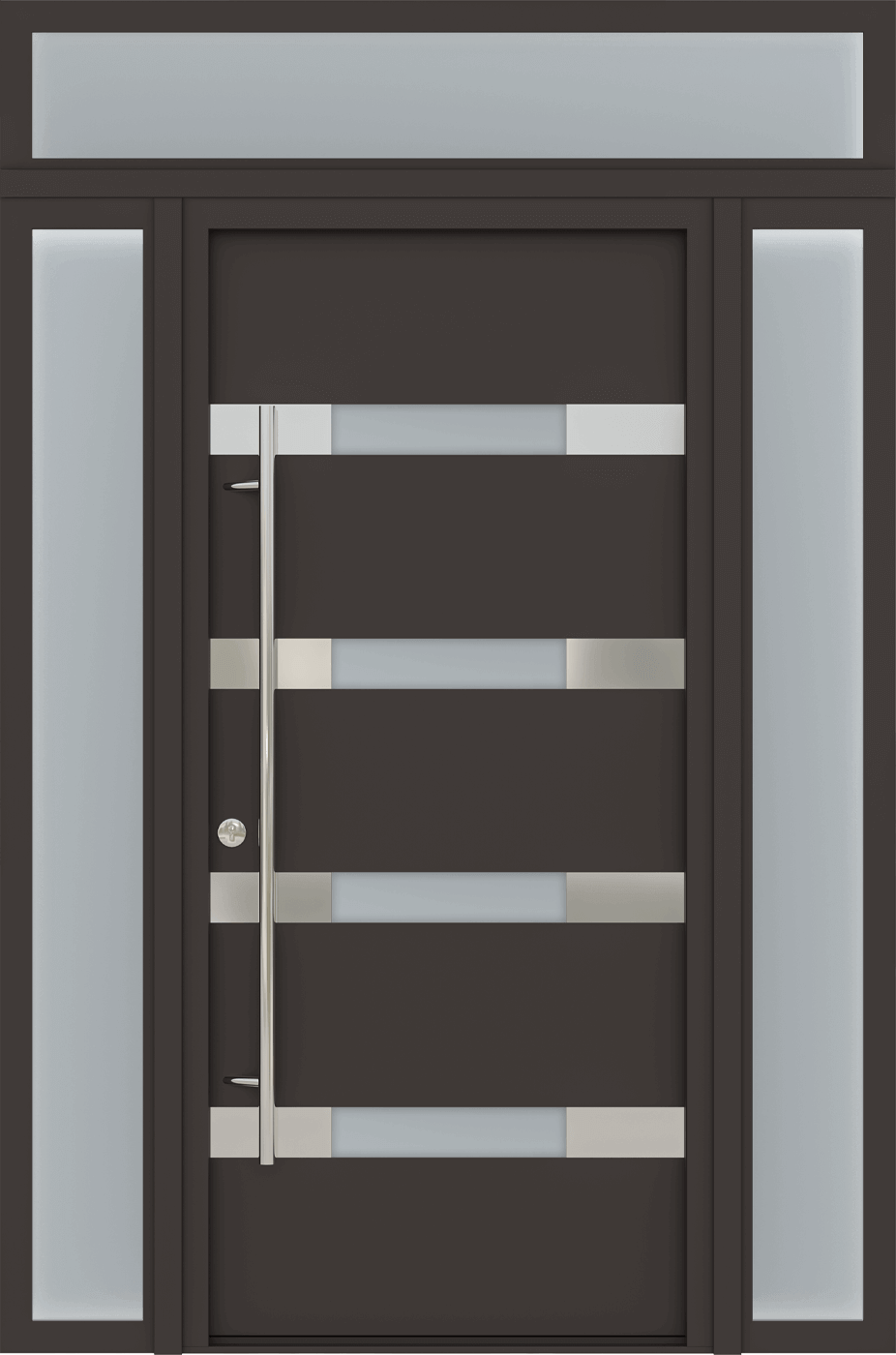 MODERN FRONT STEEL DOOR AURA BROWN/WHITE 61 1/16" X 95 11/16" RHI + SIDELITE LEFT/RIGHT + TRANSOM