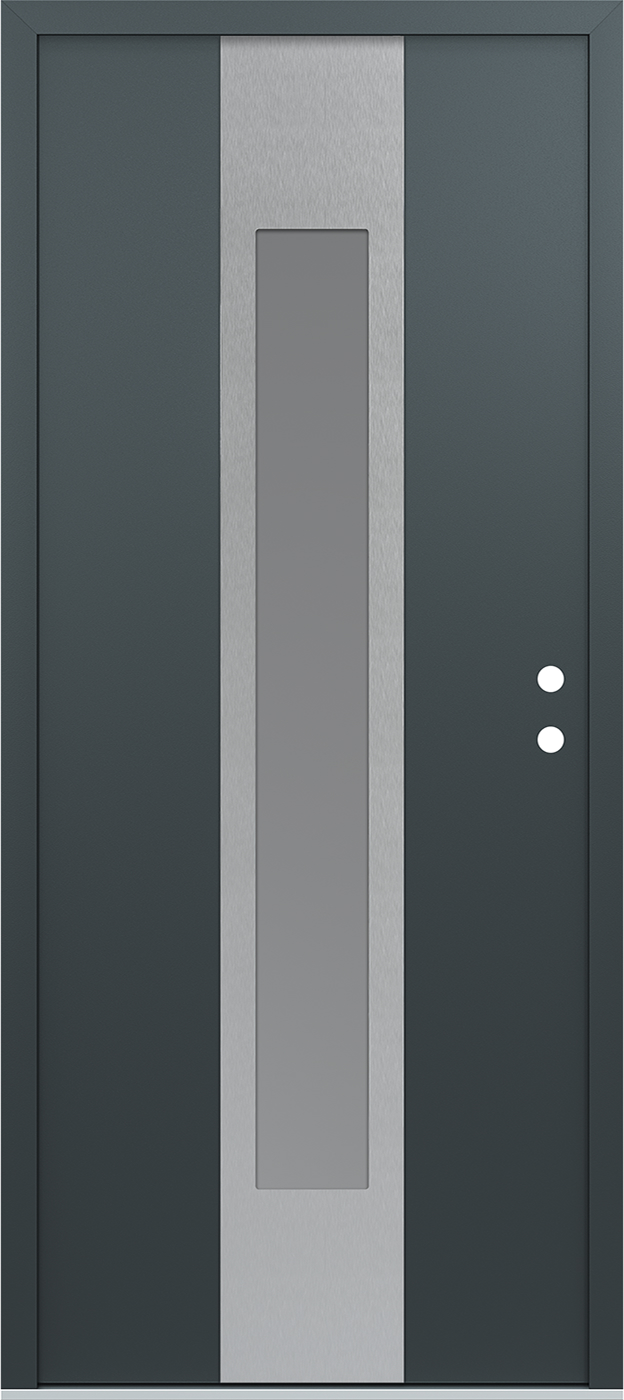 Modern Steel Front Door DIAMOND A1 36" X 80" ANTHRACITE/ANTHRACITE FROSTED GLASS PANEL STAINLESS STEEL LHI