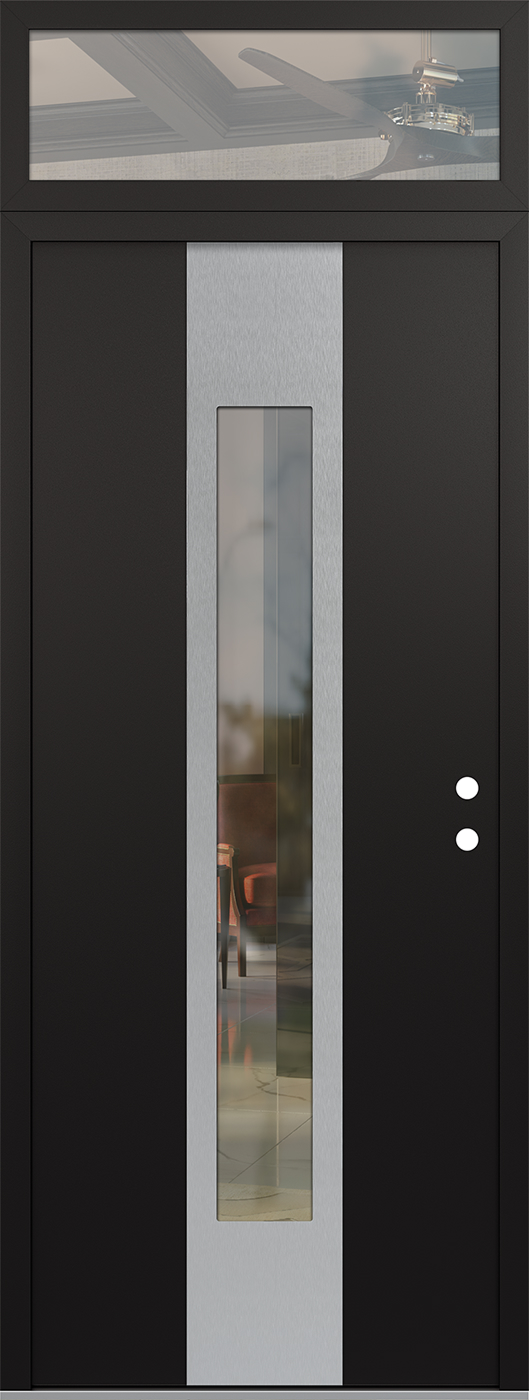 Modern Steel Front Door DIAMOND A1 36" X 96" BLACK/BLACK CLEAR GLASS PANEL STAINLESS STEEL LHI WITH TRANSOM CLEAR GLASS
