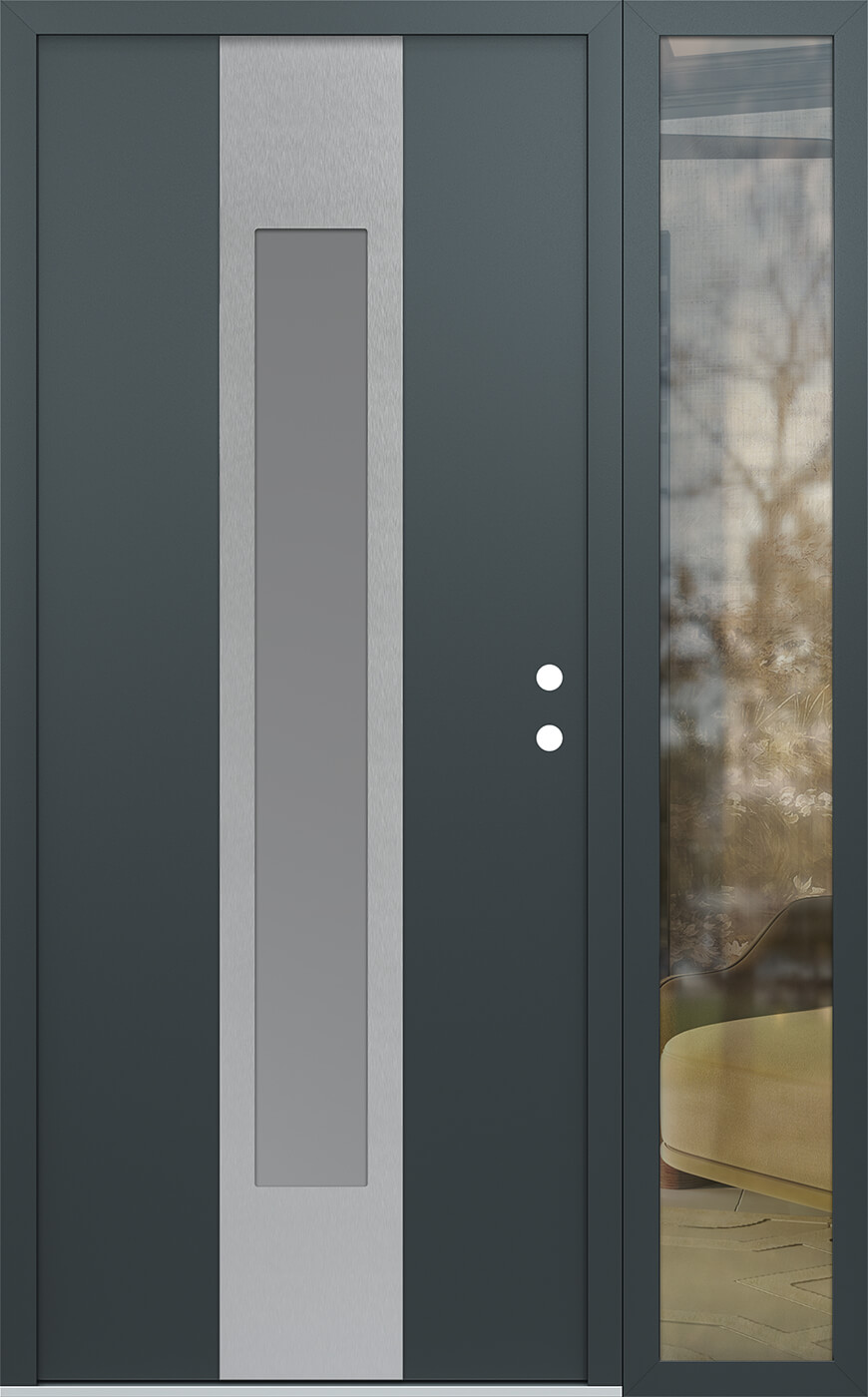 Modern Steel Front Door DIAMOND A1 48" X 80" ANTHRACITE/ANTHRACITE FROSTED GLASS PANEL STAINLESS STEEL LHI WITH SIDELITE CLEAR GLASS